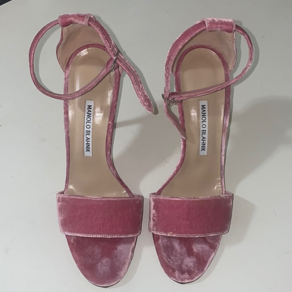 Manolo Blahnik Pink Tres Velvet Sandal Heels- 39.5